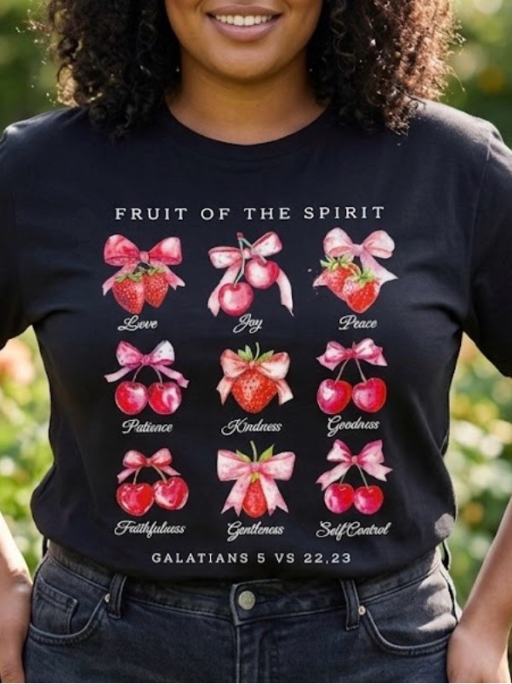 Christian Fruit of the Spirit T-Shirt with Galatians 5:22-23, Black, Size XXL